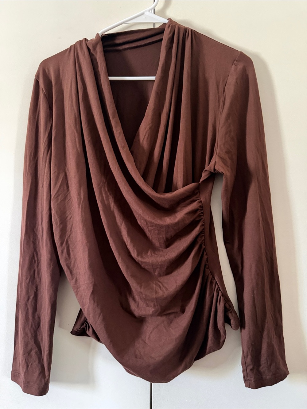 SHEIN Brown Draped Long Sleeve Top